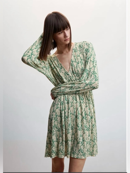 Mango Dresses & Skirts - Mango MNG Mini Dress Womens Green Cream NWOT Flowy Floral Long Sleeve 6